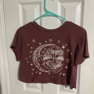 Magenta Graphic Crop Top with Mushroom Design